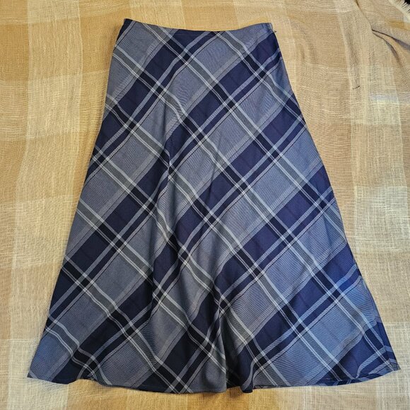 y2k Preppy Western Coastal Office Siren Cowgirl Blue Plaid Maxi Skirt - Picture 5 of 8